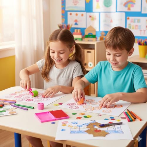 Image of Crackles Rolling Stamp for Kids Boys & Girls /Handle Wheel Roller Stamp with inkpad Diary DIY Stamp Set Creative for DIY Scrapbooking Card Making Kids Return Gifts Pack of 6. Random Designs