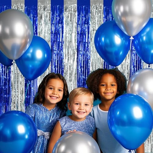 Image of BEISHIDA 2Pcs Blue Silver Door Streamers Congrats Grade 2026 Decoration Backdrop Foil Fringe Tinsel Party Streamers Curtains for Birthday Graduation Winter Party Decoations (3.28 ft x 6.56 ft)
