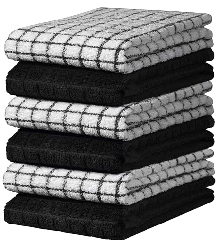 Image of Bumble Kitchen Towels (6 Pack) | 16 inch x 28 inch | 100% Cotton Dish Towels for Kitchen | 380 GSM | Soft, Highly Absorbent & Durable Dish Towels with Hanging Loop | Black