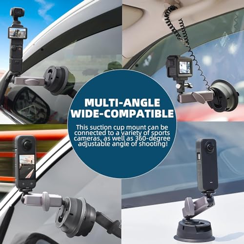 Image of yantralay Aluminium Car Suction Mount 360 Rotatable for Insta 360 X5 /X4 /X3 /X2, Ace Pro,ONE R /RS, Hero 13 12 11 10 9 8 7, DJI Osmo Action Series & All Other Action Camera Accessories