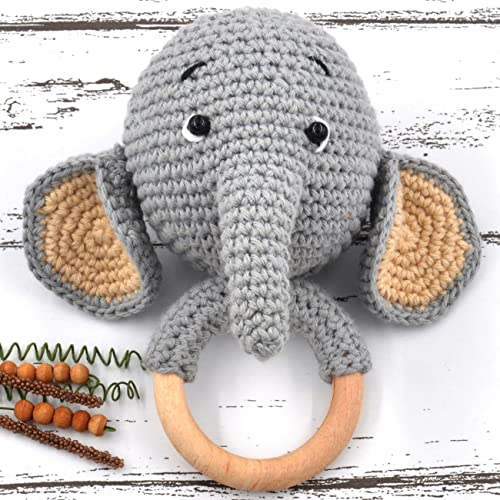 Image of Love Crochet Art Animal Shape Crochet Rattle Cum Soft Toy for Infant, Kids & Babies, Early Age Gift Toys (Elephant - Gray)