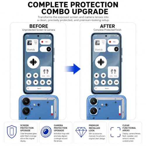 Image of ArmourPro Edge to Edge Tempered Glass for Nothing Phone (4b) with Blue Camera Ring Guard, 9H Screen Protector, Anti-Scratch, Anti-Fingerprint, Bubble-Free Installation Kit
