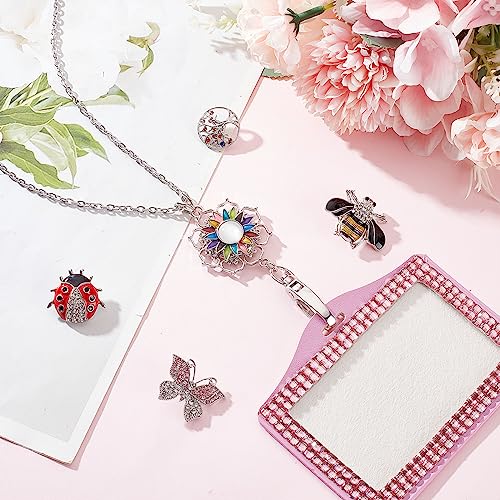 SUNNYCLUE 1 Box ID Badge Lanyard Cute Badges Holder Women Office Rhinestone Lanyards Butterfly Tree of Life Snap Buttons Charm Breakaway Lanyards Chain Necklace for ID Badge Holder Keys Teacher Nurse - Image 4