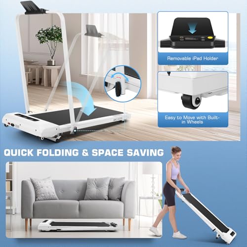 Image of Foldable Treadmill with Incline-Walking Pad with Handle Bar-Portable Walking Pad Treadmill 350+ lb Capacity-Under Desk Treadmills, 4 in 1 Running Machine LED Display /Dual Control