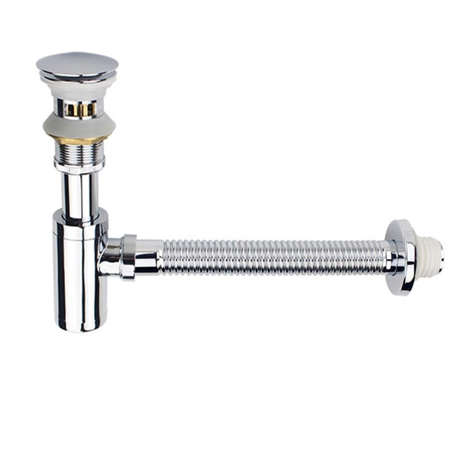 Siphon d'évier de Salle de Bain en Laiton de 30 cm avec Siphon d'évier de Salle de Bain Flexible avec Tuyau de vidange Noir ou chromé. (Color : Chrome with Hole)