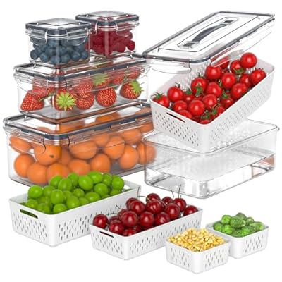 5 Pcs Fruit Storage Containers For Fridge with Removable Colander and Handle Lid, Refrigerator Organizers and Storage, Airtight Container to Keep Berry Fruit and Vegetable Fresh Longer Dishwasher Safe