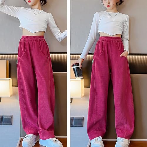 Kids Girls Baggy Corduroy Ribbed Pants Solid Color Loose Elastic Waist Comfy Casual Pants Fall Fashion Warmth Trousers4