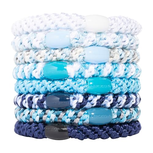 Blue and White Hair Ties for Thick Hair Grab & Go Ponytail Holders 8 Pack Coastal Thick No-Crease Bands with Strong Hold Damage-Free Design Fresh Seaside Mix | L. Erickson