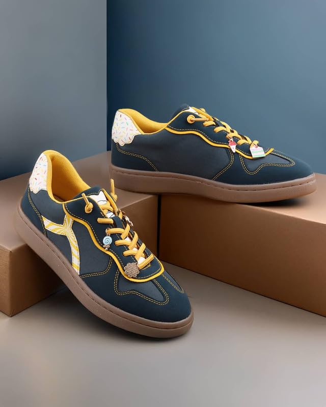 Image of Bacca Bucci Sugar Rush Women's Casual Sneakers | Lace-Up Low-Top | Mesh & Synthetic Upper | Playful Lace Charms | Grippy Rubber Cupsole | Walking