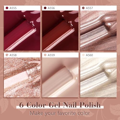 Shining She Esmaltes Semipermanentes sin TPO sin HEMA de Uñas en Gel UV LED, 6 Colores Rojo Rojo-Marrón Nude RojizoRosa Glitter Beige Pintauñas Semipermanentes para Novato Art DIY, 8ML - imagen 2