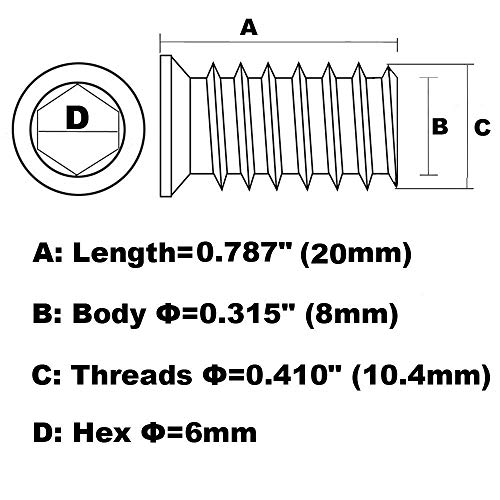 Image of 40pcs Threaded Inserts for Wood 1 /4-20 Furniture Screw in Threaded Insert Nuts 20mm Length
