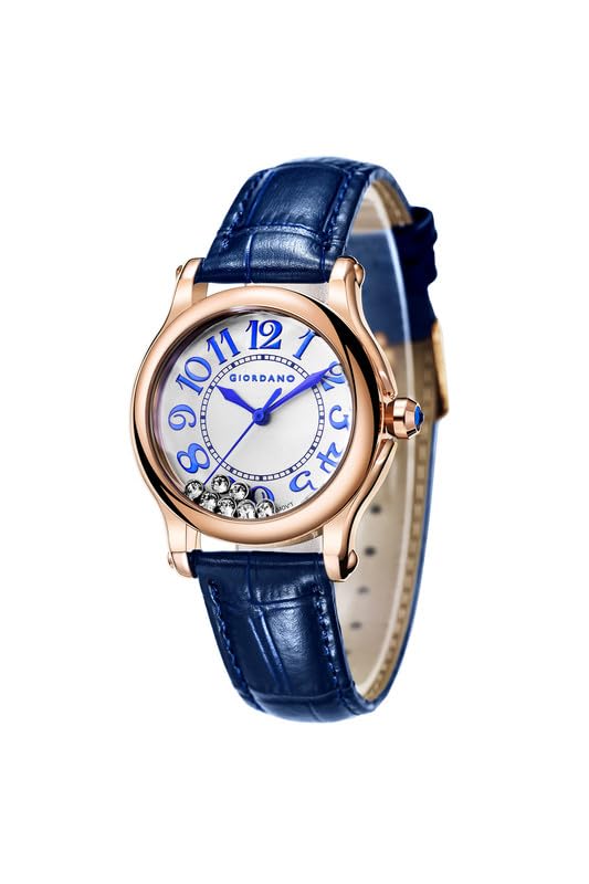 Elegant Analog Watch for Women with Round Dial & Dancing Diamonds, Arabic Numerals, Blue Crown and Leather Strap-image-15