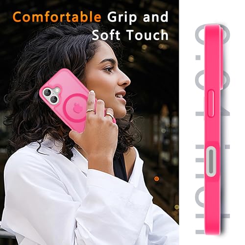 Image of LATVIN for iPhone 16 Plus Case, Magnetic Phone Cover, Compatible with MagSafe, Military Grade Protection, Translucent Matte Frosted Back, Hot Pink