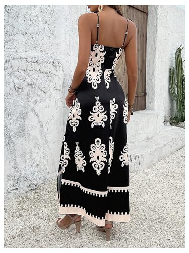 Image of Floerns Women's Boho Print V Neck Split Cami Dress Sleeveless Vacation A Line Maxi Dresses