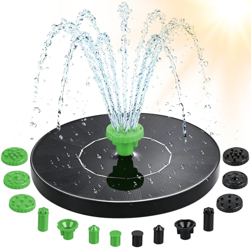 1.5W Solar Bird Bath Fountain Pump, Floating Solar Water Fountain with 6 Black Nozzles & 6 Green Nozzles, No Battery Solar Powered Fountain for Outdoor Garden, Small Pond, Patio Decor