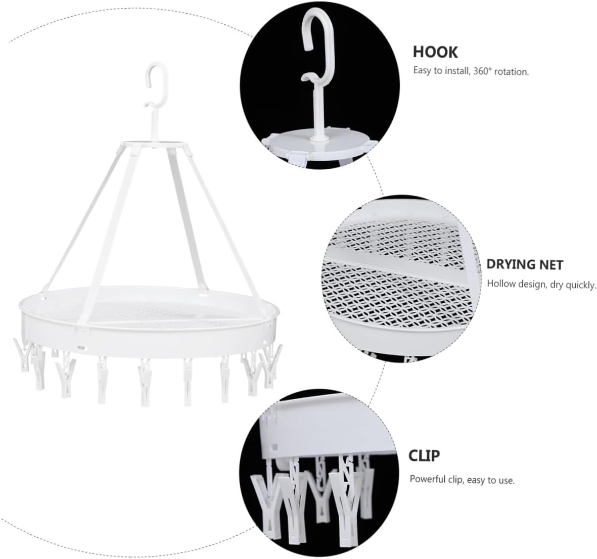 Multipurpose Foldable Clothes Drying Rack White Single Layer with Socks and Underwear Drying Hooks for Balcony Windproof Indoor Use