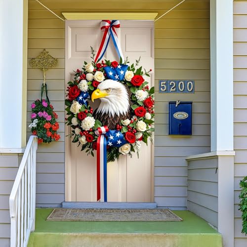 Image of Patriotic Eagle Door Cover 35x71in USA Flag Rose Ring