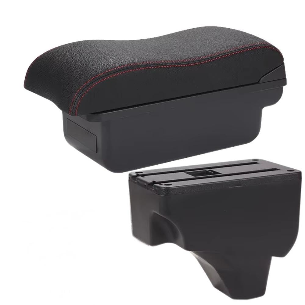 FSOZDBBPL For Peugeot 2008 For Peugeot 208 2019-2024 Car Armrest Box Storage Box Retrofit Parts Curved Surface Interior Parts(C1 Black red NO USB)