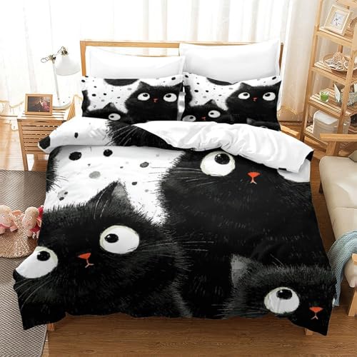 Parure de lit chats noirs 3D microfibre hypoallergénique douce et résistante ado