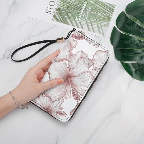 Hibiscus Flower Pattern Wristlet Long Wallet Womens Purse Zip Clutch Large Capacity Leather Purse Credit Coin Purse4