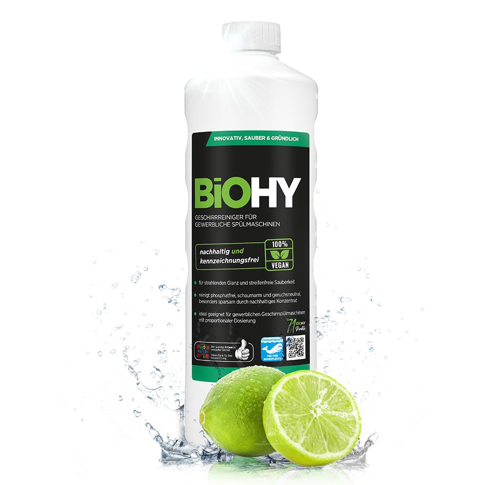 BiOHY Geschirrreiniger für gewerbliche Spülmaschinen (1l Flasche) | Maschinenspülmittel für Geschirr | ergiebig, flüssig & phosphatfrei | für Gastro & Gewerbe | Spülmaschinenreiniger