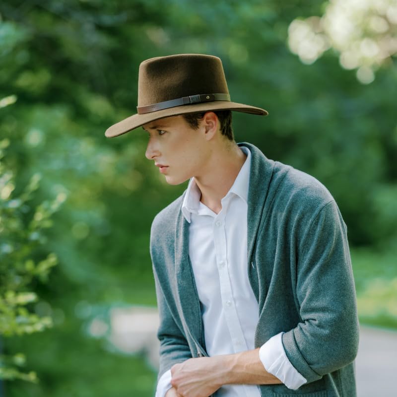 Bigalli Australian Hat for Women/Men 100% Wool Felt Outback Hat Crushable Waterproof Teardrop | Cowboy Cowgirl Hat Indiana Jones Hat | Moss Large