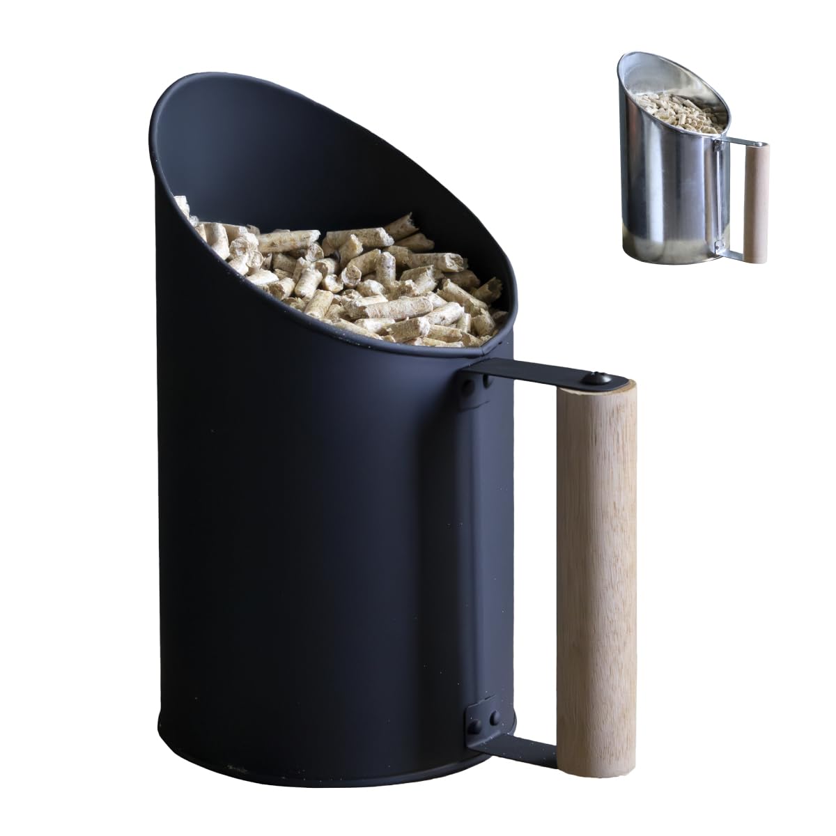 Linxor - Pala per pellet in zinco con manico in legno - 1,5L - Vari colori