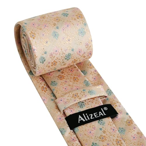 Image of Alizeal Mens 3.15inches Exquisite Floral Tie with Small Flower Printed Pocket Square