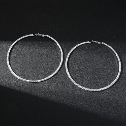 80mm Rhinestone Hoop Earrings for Women Sparkly Earrings Cubic Zirconia Circle Earring Exaggerated Prom Earring Large Rhinestones Round Hoop Earrings Silver Prom Jewelry for Party Wedding Birthday4