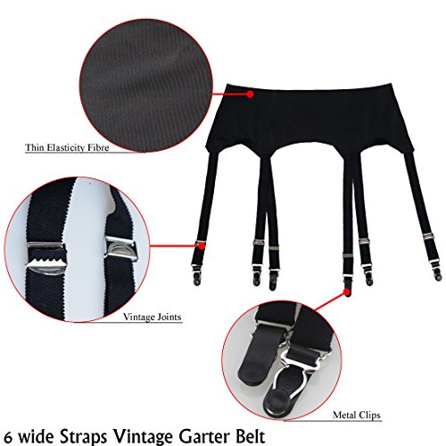 TVRtyle Black Plus Size Metal Buckles 6 Wide Straps Sexy Women Seamless Garter Belt for Stockings S504R2