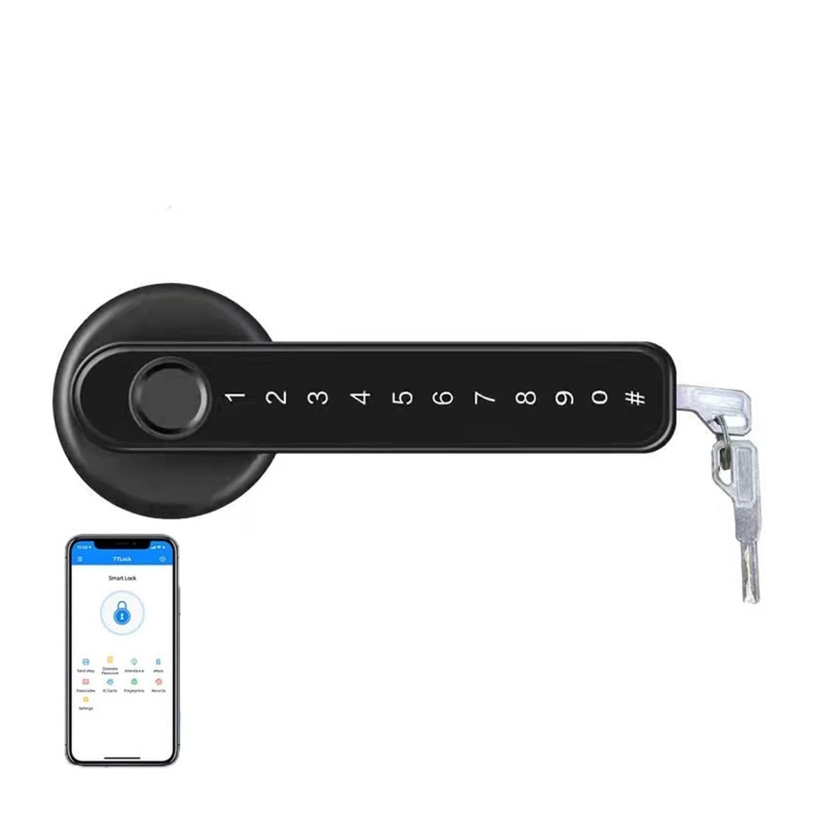 CVFRDD Smart Door Knob, TTlock Tuya Smart Home Fingerprint Electronic Door Lock Password APP Mechanical Key Security Biometric Handle Keyless Entry Door Handle(Black TTLock)