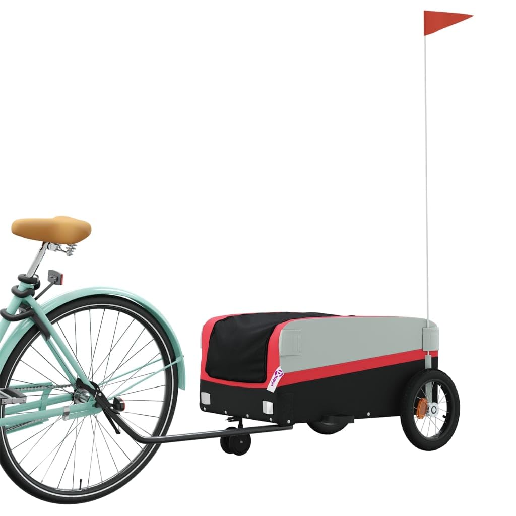 Przyczepa rowerowa z żelaza, czarna, udźwig, składana, z flagą bezpieczeństwa, sprzęgło do transportu ładunków, bagażu, aktywności na świeżym powietrzu, podróży, na co dzień