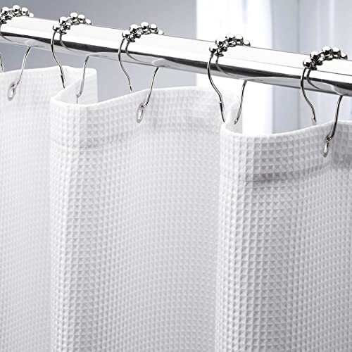 AmazerBath White Shower Curtain Fabric, Waffle Shower Curtains for Bathroom, Cloth Shower Curtain Heavy Duty, Thick Bathroom Shower Curtains Hotel Quality, Premium Polyester, 72×72 Inches