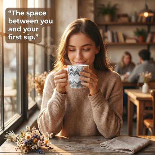 Image of U.P.C. Ceramic Coffee Tea Mugs Set of 6, Printed Tea Cups with Handles, Coffee Cups for Home & Office, Grey Chevron Zigzag Print, Stylish Drinking Cups for Tea, Coffee & Hot Beverages