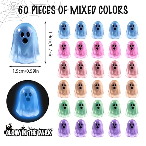 Image of 60pcs Halloween Mini Ghosts Figures Luminous Tiny Resin Ghosts Figures Hide Glow in The Dark Statue for Halloween Party Favors Dollhouse Decorations