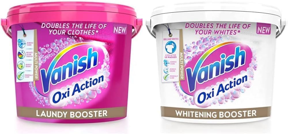 Gold Oxi Action Laundry Booster & Whitening Booster Bundle | Removes Tough Stains Even at 20°C | Safe on Everyday Fabrics | Bundle of 2 x 2.4Kg