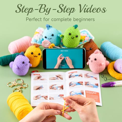 Image of INSCRAFT Crochet Kit for Beginners, 6 Pack Dinosaurs Crochet Animal Kit,Starter Kit with Step-by-Step Video Tutorials, Learn to Crochet Kits for Adults, DIY Knitting Craft Supplies Gift