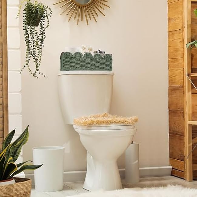 Storage Basket Wicker Baskets for Organizing Toilet Paper Storage Basket for Toilet Tank Top,Green