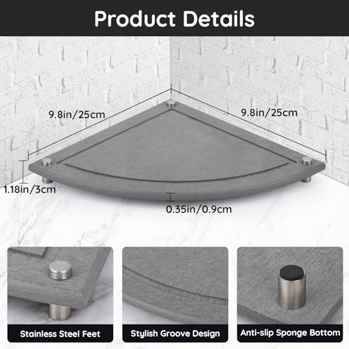Image of Segbeauty Water Absorbing Stone Drying Tray, 9.85in Quick Dry Diatomaceous Earth Corner Countertop Organizer, Corner Sink Shelf Tray for Bathroom Counter, Fast Drying Stone for Kitchen Counter