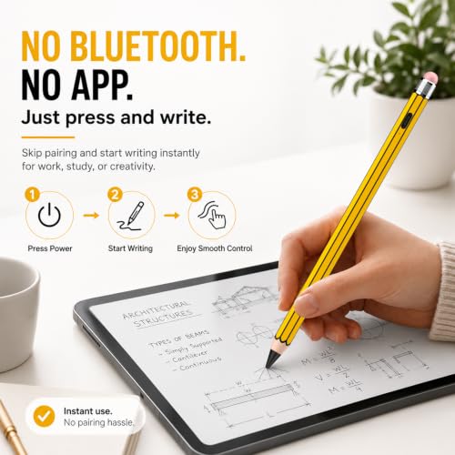 Image of HATOKU Pencil Style Stylus Pen for Apple iPad 2018-2026, No Bluetooth Setup