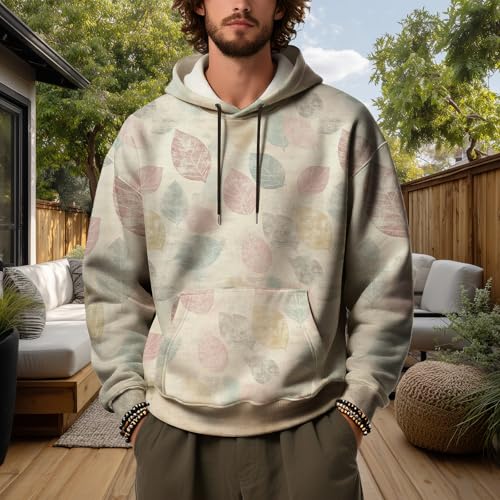 Leaves Graphic Hoodies for Men Long Sleeve Oversized Sweatshirts Fall Drawstring Winter Fleece Hoodie Tops With Pocket4