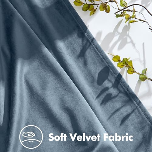 Image of MIULEE Stone Blue Velvet Curtains 90 inches Long, Pinch Pleated Blackout Drapes with Hooks, Thermal Insulated Pinch Pleat Panels for Bedroom Living Room, 2 Panels