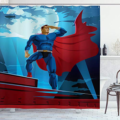ABAKUHAUS superhéroe Cortina de Baño, Heros Retro de Dibujos Animados, Material Resistente al Agua...