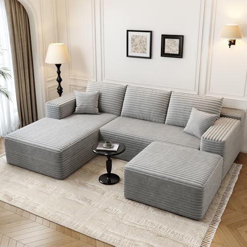 Image of 107.5 inch Cloud Modular Sectional Couch with 1 Ottoman,Modern Minimalist Upholstered Couches, Comfort U Shaped Sofa for Living Room,Deep Seat Corner Couch,No Assembly Required (Grey,Left Facing Chaise)