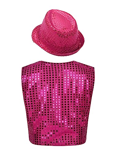 Kids Boys Glittery Sequined Jazz Street Dance Shirt Coat Sleeveless Vests Jacket Waistcoat with Hat2