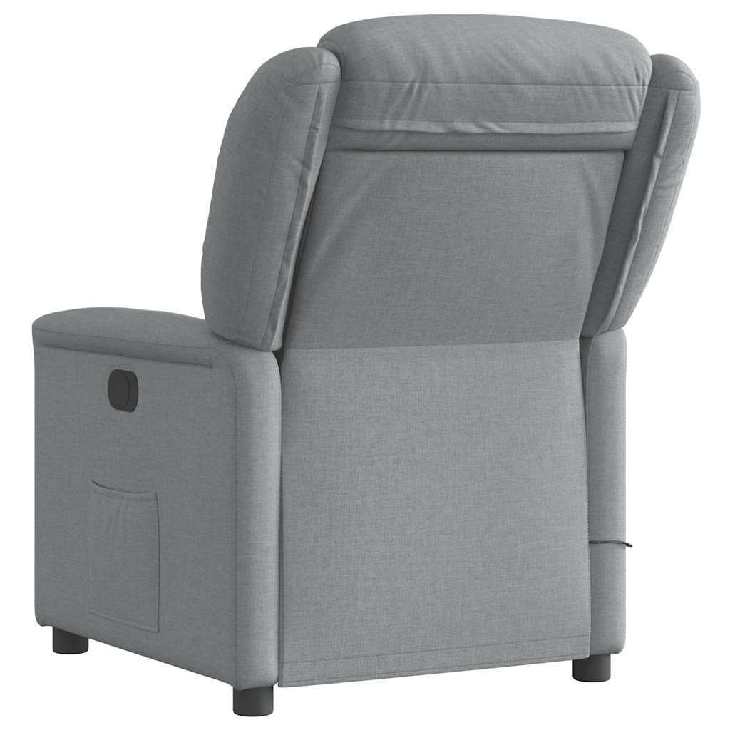 Massagesessel Hellgrau Stoff mit 6-Punkt Vibrationsmassage verstellbar bis 135 Grad mit Seitentasche und Metall-Holz-Gestell für Wohnzimmer Büro Lounge bequemer Relaxstuhl