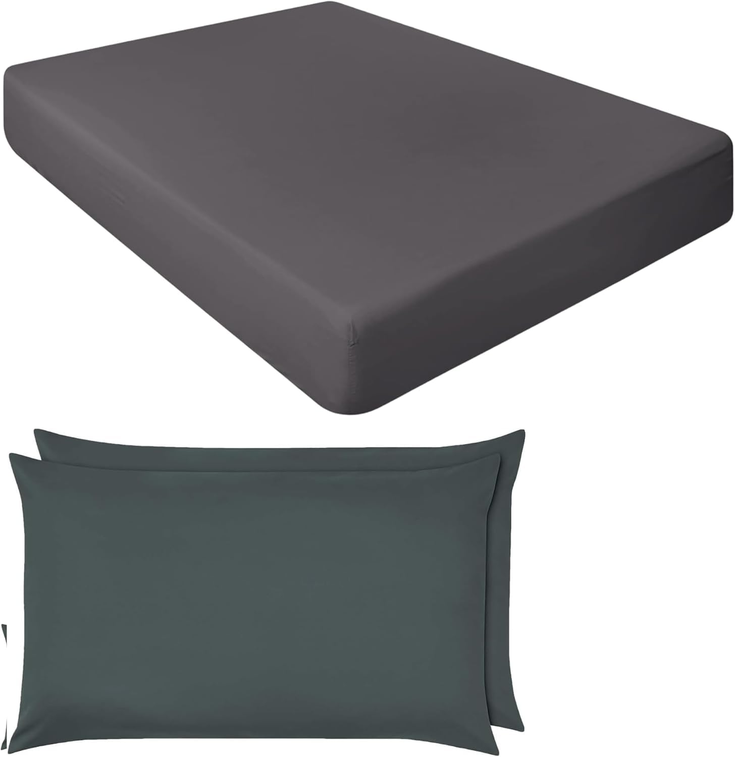 Niys Luxury Bedding Charcoal Extra Deep Fitted Sheets 16"/40Cm Deep Luxury Percale In 15 Colours (, King + Pillowcase Pair)