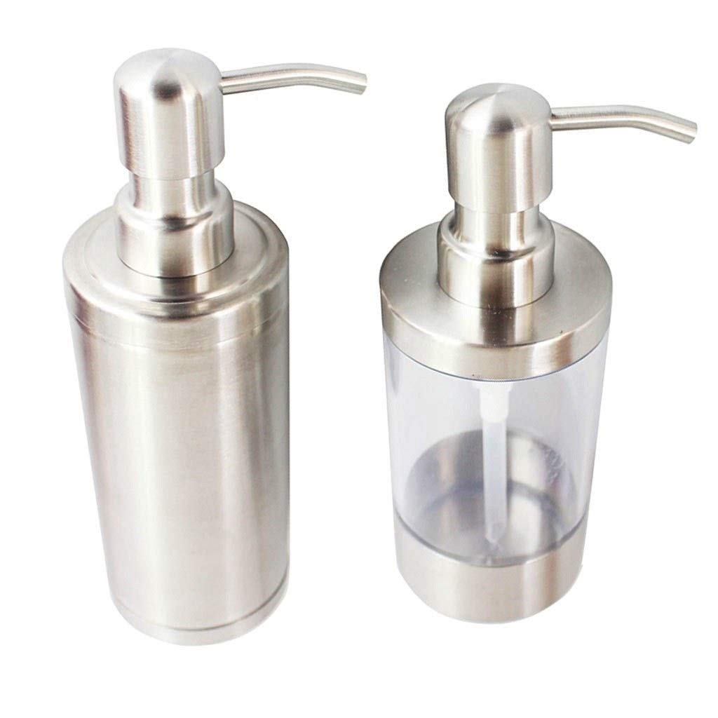 dispenser sapone/Dosatori per sapone liquido Rotonda a mano di tipo dispenser di sapone shampoo doccia gel Bottiglia dispenser di sapone in acciaio inox + 230ml trasparente Erogatore del Sapone/Dispen