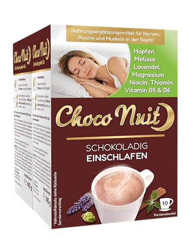 Choco Nuit 20 Beutel Schokogetränk zum Einschlafen mit natürlicher Gute-Nacht-Rezeptur - Magnesium, Hopfen, Melisse - vegan glutenfrei ohne Melatonin und künstliche Süßstoffe