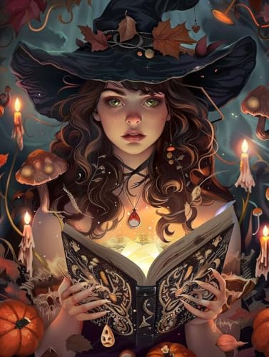 Pintar por numeros adultos magia bruja: kit DIY 80x60cm con acrilicos y 3 pinceles para decorar